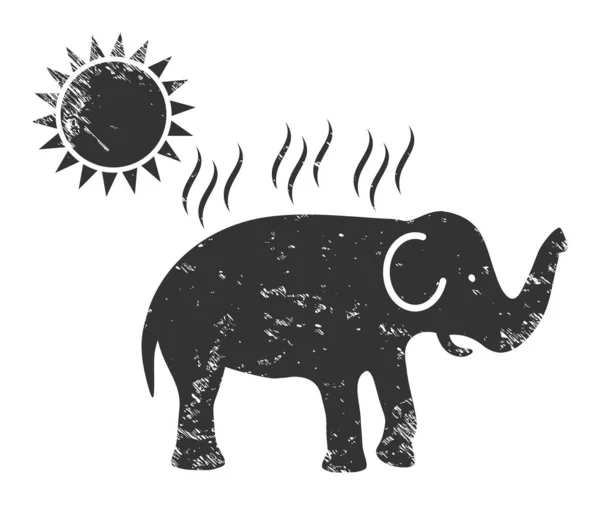 Elefante sob sol calor Grunge ícone vetor —  Vetores de Stock