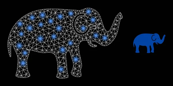 Polygonal Wire Frame Mesh Elephant with Lightspots —  Vetores de Stock