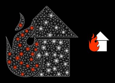 Polygonal Wire Frame Mesh Fired House with Magic