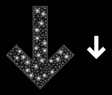 Polygonal Carcass Mesh Down Direction Arrow with Light Spots