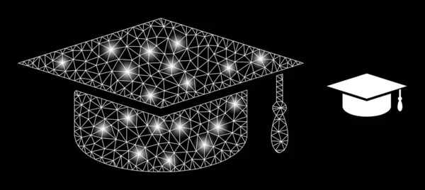 Polygonale 2D Mesh Graduation Cap mit hellen Punkten — Stockvektor