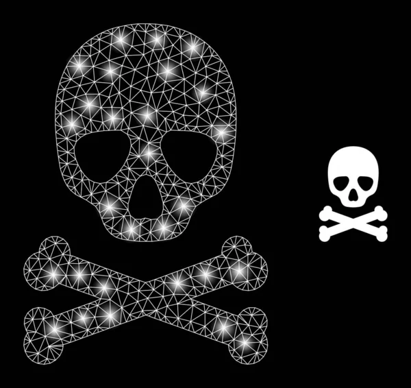 Polygonal Network Mesh Death Skull with Glare Spots — Stock Vector