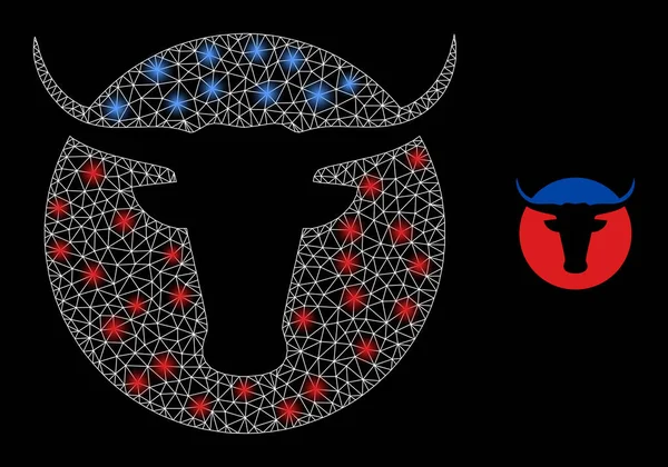 Polygonal Network Mesh American Cow Logo with Lightspots — ストックベクタ