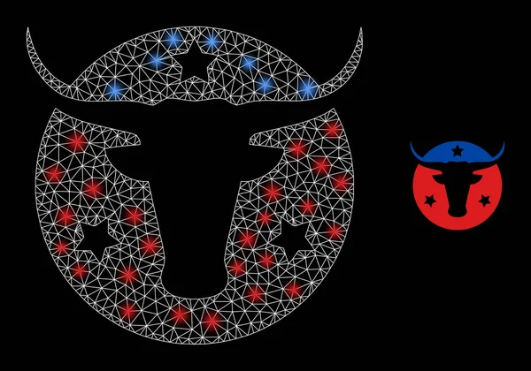 Polygonal 2D Mesh American Bull Logo with Lightspots — ストックベクタ