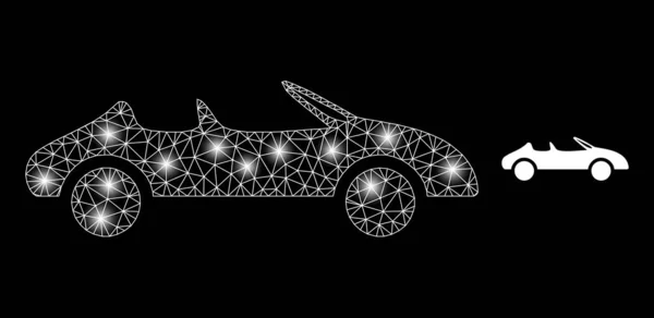 Polygonal Wire Frame Mesh Cabriolet Car with Magic — Vector de stock