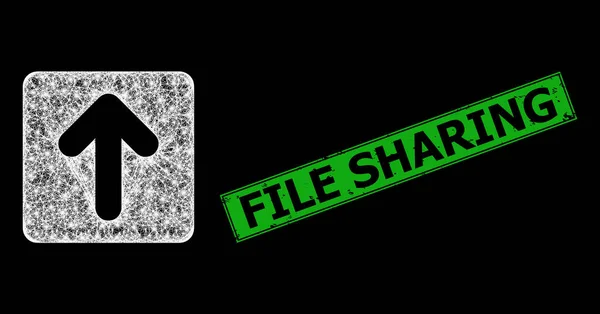 Grunged File Sharing Empreinte et maillage Web du curseur réseau avec des points brillants — Image vectorielle