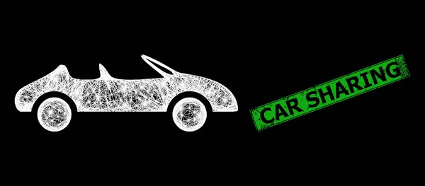Υφή αυτοκίνητο κοινής χρήσης σφραγίδα απομίμηση και δίκτυο Cabriolet Car Web Mesh με φωτεινό κόμβους φλας — Διανυσματικό Αρχείο