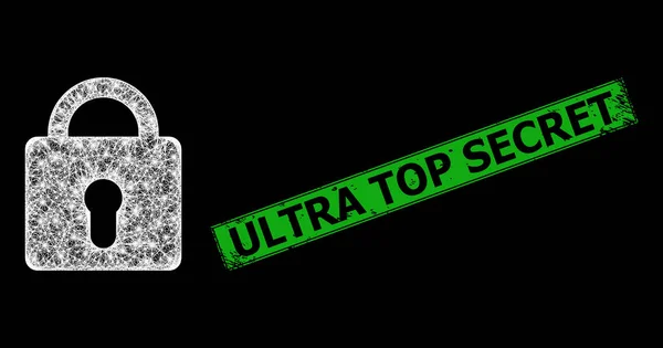 Rubber Ultra Top Secret Stamp Seal and Network Lock Web Mesh with Bright Flash Nodes — стоковий вектор