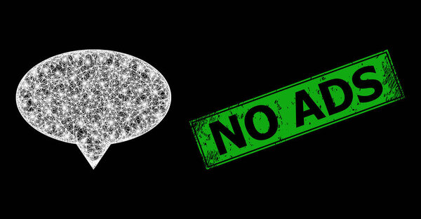 Grunged No Ads Seal and Network Banner Pointer Web Mesh with Bright Flares