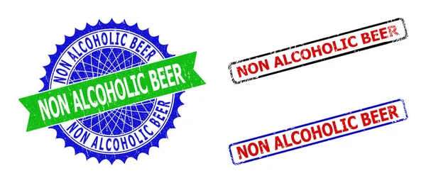 Badges bicolores rectangle et rosette de bière non alcolique avec styles ondulés — Image vectorielle