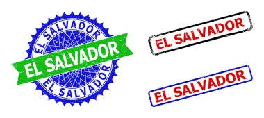 EL SALVADOR Rosette ve Dikdörtgen Çift Renkli Mühürlü Kirli Dokular