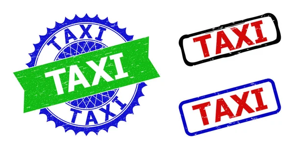 TAXI Rosette and Rectangle Bicolor Watermarks with Unclean Textures — Stock Vector