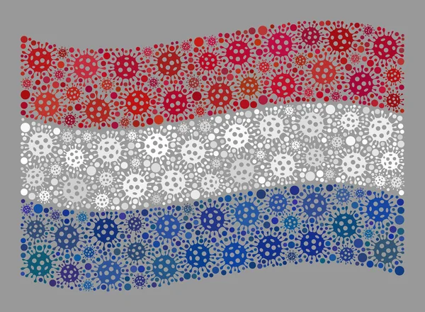 Hollanda Bayrağı Dalgalanması - Covid Virüs Nesneleriyle Mozaik — Stok Vektör