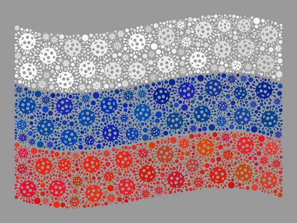 Rusya Bayrağı Dalgalanıyor - Coronavirus Simgeleri Mozaiği — Stok Vektör