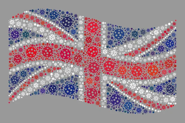 Sallanan Birleşik Krallık Bayrağı - Covid-2019 Nesneler Kolajı — Stok Vektör