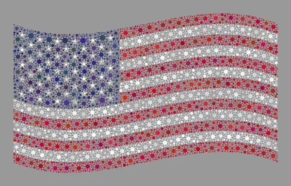 Bandera Covid USA - ondeando Collage con elementos de virus Covid-2019 — Archivo Imágenes Vectoriales