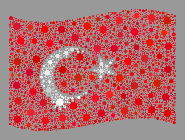 Covid Turkey Flag - Waving Mosaic of Covid-2019 Virus Items — стоковий вектор