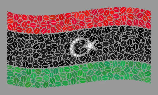Kopi melambaikan Bendera Libya - Mosaik dengan Kopi Kacang - Stok Vektor