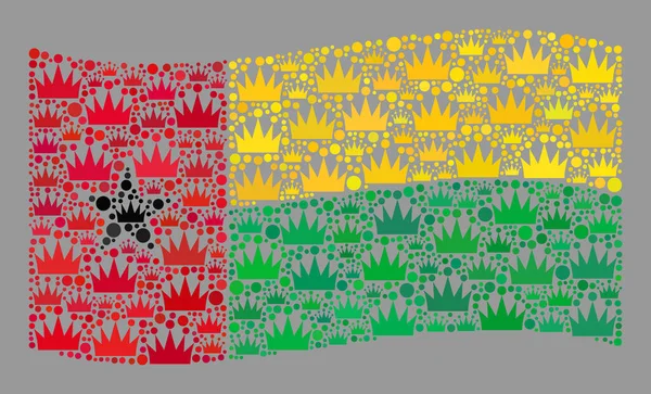 Luxe zwaaien Guinee-Bissau vlag - Mozaïek met kroonobjecten — Stockvector
