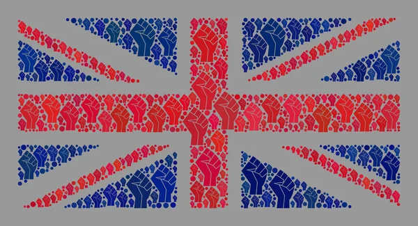 Krawall Großbritannien Flagge - Collage von Fingern Punch Icons — Stockvektor