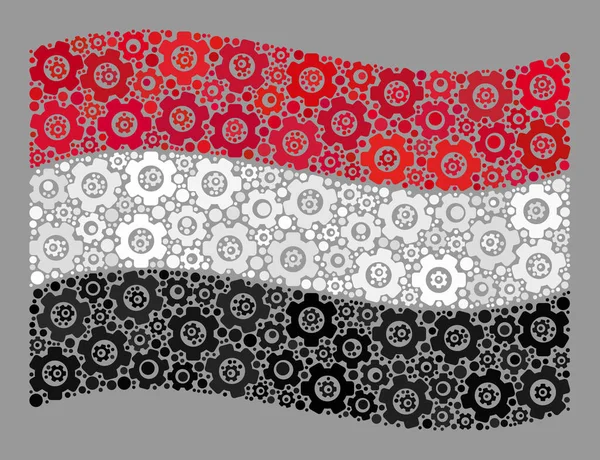 Waving Factory Yemen Flag - Mosaic of Gear Objects — Stock Vector