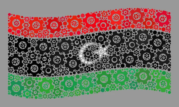 Lambaikan Bendera Libya Mekanik - Mosaik dengan Objek Gear - Stok Vektor