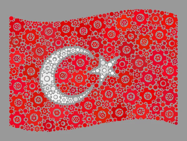 Sistema de acenar Bandeira da Turquia - Colagem com elementos de engrenagem — Vetor de Stock
