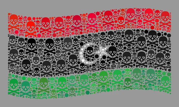 Ölümcül Libya Bayrağı - Kafatası Elementleri Kolajı — Stok Vektör
