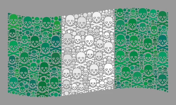 Mortal Nigeria Flag - Mosaic with Skull Objects — Stock Vector