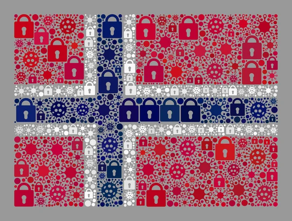 Lockdown Norway Flag - Collage mit Lock Icons und Viren — Stockvektor