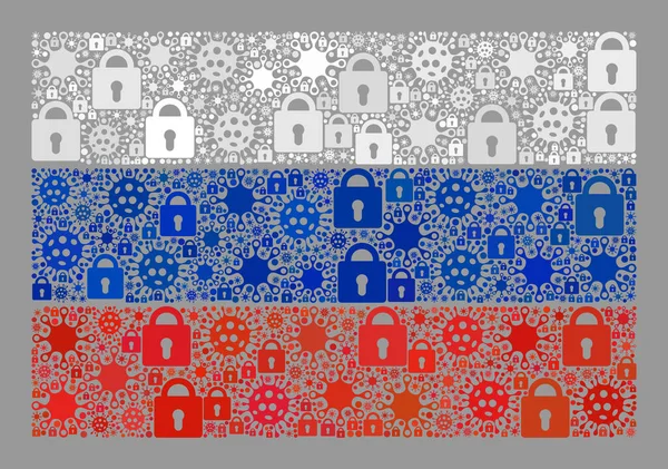 Bandeira Lockdown Rússia - Colagem de ícones de bloqueio e células virais — Vetor de Stock