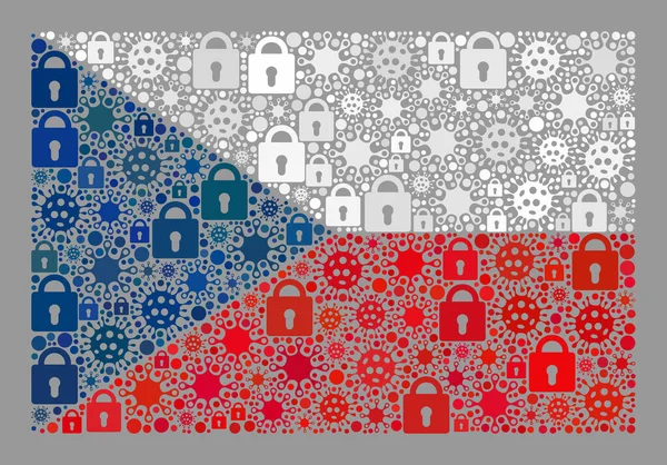Bandeira Checa Lockdown - Colagem com ícones de bloqueio e vírus Covid — Vetor de Stock