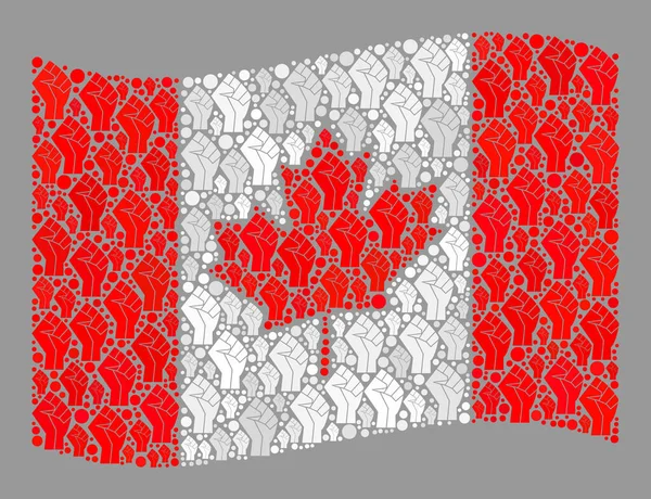 Kanada Bayrağını Dalgalayan Protesto - Yumruk Nesnelerinin Mozaiği — Stok Vektör
