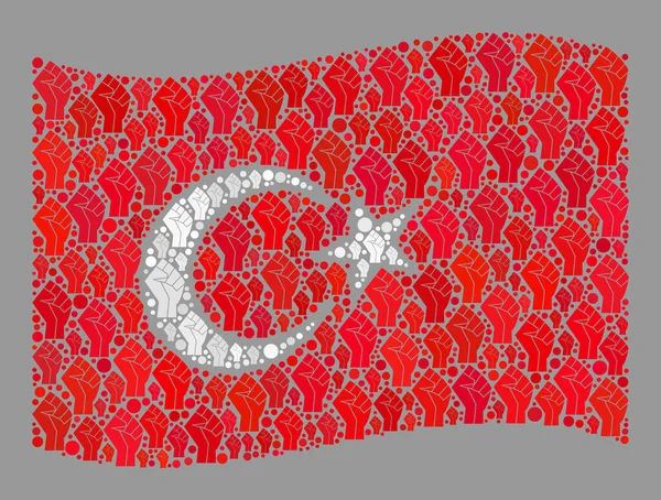 Revolution Waving Turkey Flag - Koláž ikon pěsti — Stockový vektor