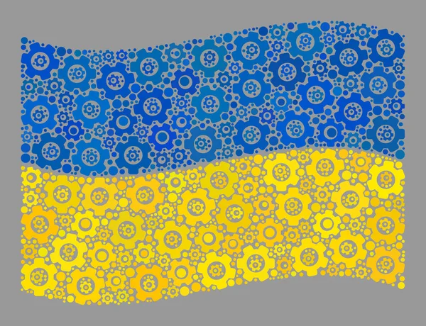 Waving Factory Bandera de Ucrania - Collage con elementos de engranaje — Vector de stock