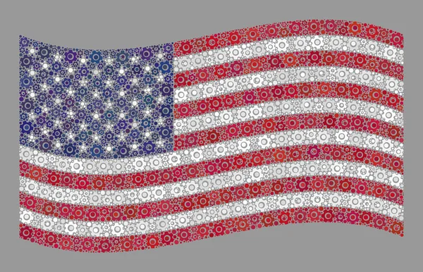 Waving System USA Flagga - Mosaik med Cog objekt — Stock vektor