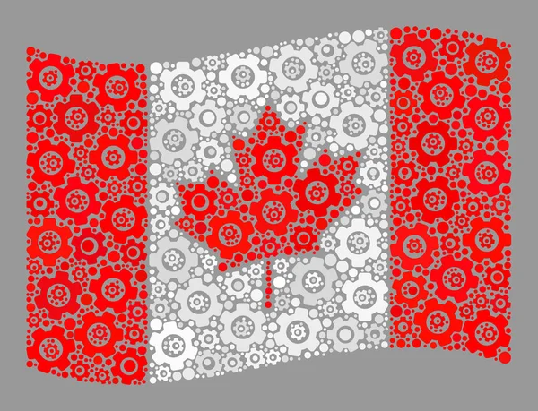 Waving Factory Canada Flag - Collage of Gear Elements — Vettoriale Stock