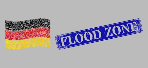 Textured Flood Zone Watermark and Pointer Waving Germany Flag - Collage with Route Marks — стоковий вектор