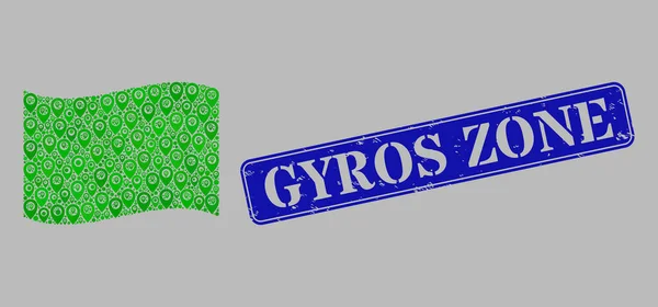 Grunge Gyros Zone Badge und Guide schwenken grüne Flagge - Collage von Routenmarkierungen — Stockvektor