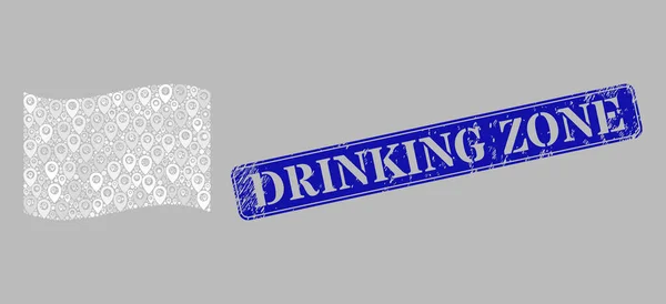 Grunge Drinking Zone Seal et pointeur agitant le drapeau blanc - Mosaïque avec des icônes broches — Image vectorielle