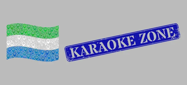 Grunge Karaoke Zone Seal and Pointer Sventolando la bandiera della Sierra Leone - Mosaico con elementi cursore — Vettoriale Stock