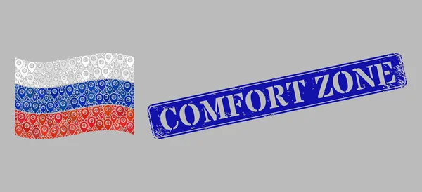 Distress Comfort Zone Stempel Zegel en gids zwaaien Rusland vlag - Mozaïek met routebeschrijvingen — Stockvector