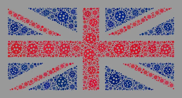 Covid Bandera de Gran Bretaña - Mosaico con elementos de infección — Archivo Imágenes Vectoriales