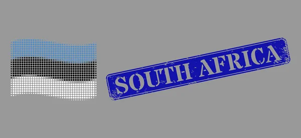 ( 영어 ) Grunge South Africa seeal and Dotted Halftone Waving Estonia Flag Image — 스톡 벡터