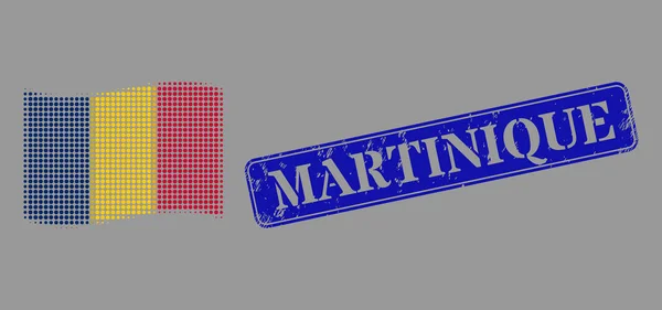 Grunge Martinique Timbre et Pixel Halftone agitant le drapeau tchad Image — Image vectorielle