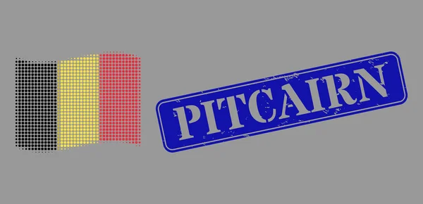 Timbre Pitcairn rayé et demi-ton pixel agitant le drapeau belge Image — Image vectorielle