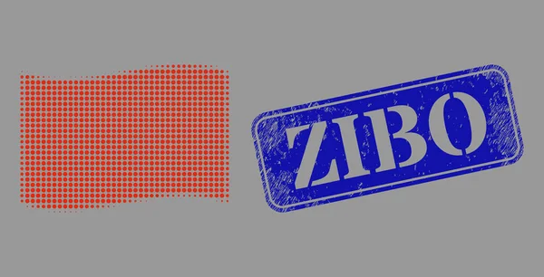 Stempel Zibo Tekstur dan Batang Halftone Gelombang Gambar Bendera Merah - Stok Vektor