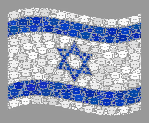 Graduação acenando bandeira de Israel - Colagem de objetos de Cap Graduação — Vetor de Stock