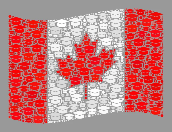 Graduation Waving Canada Flag - Mosaic of Graduation Cap Objects — Stock Vector