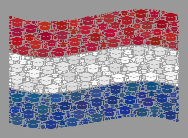 Graduation Waving Netherlands Flag - Collage of Graduation Cap Icons — Vettoriale Stock
